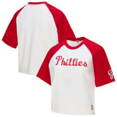 White Philadelphia Phillies Mitchell & Ness Women's Cropped Raglan Boxy T-Shirt