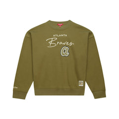 Olive Atlanta Braves Mitchell & Ness Women's Oversized Crewneck Sweatshirt