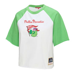 White Philadelphia Phillies Mitchell & Ness Women's Cropped Raglan Mascot Boxy T-Shirt