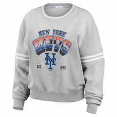 Gray New York Mets WEAR by Erin Andrews Women's Sleeve Stripe Fleece Sweatshirt
