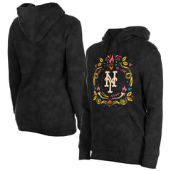 Black New York Mets New Era Women's Día de Muertos Mineral Wash Hoodie Sweatshirt