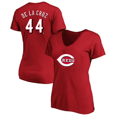 Red Elly De La Cruz Cincinnati Reds Profile Women's Plus Size Name & Number V-Neck T-Shirt