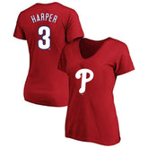 Red Bryce Harper Philadelphia Phillies Profile Women's Plus Size Name & Number V-Neck T-Shirt