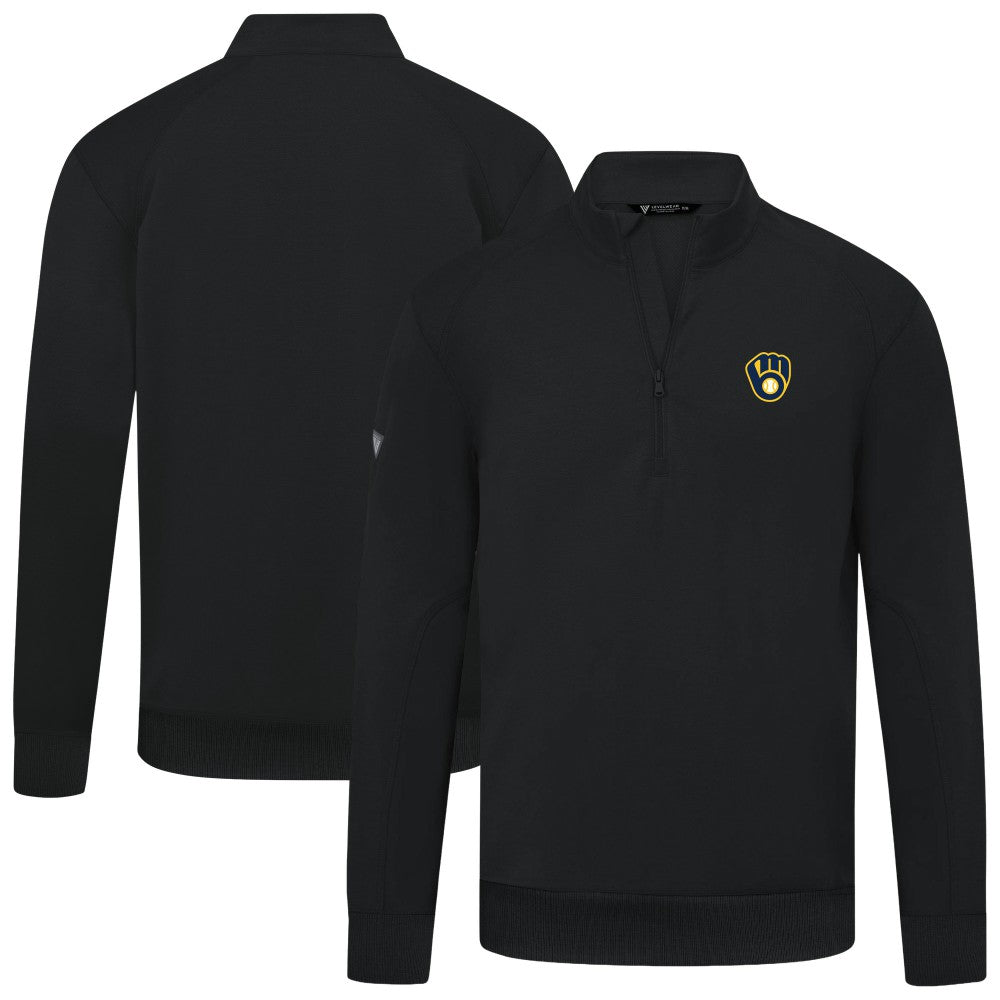 Black Milwaukee Brewers Levelwear Upright Insignia Tri-Blend Quarter-Zip Pullover