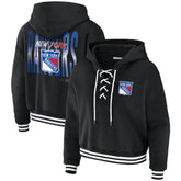 NHL New York Rangers WEAR by Erin Andrews Women's Cropped Lace-Up Hoodie