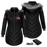 ActionHeat Women's 5V Battery Heated Long Puffer Full-Zip Hoodie Jacket - Cleveland Browns Hoodies