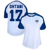 White Shohei Ohtani Los Angeles Dodgers Profile Women's Plus Size Name & Number Raglan Henley T-Shirt