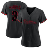 Black Bryce Harper Philadelphia Phillies Profile Women's Plus Size Player Name & Number Fashion Jersey