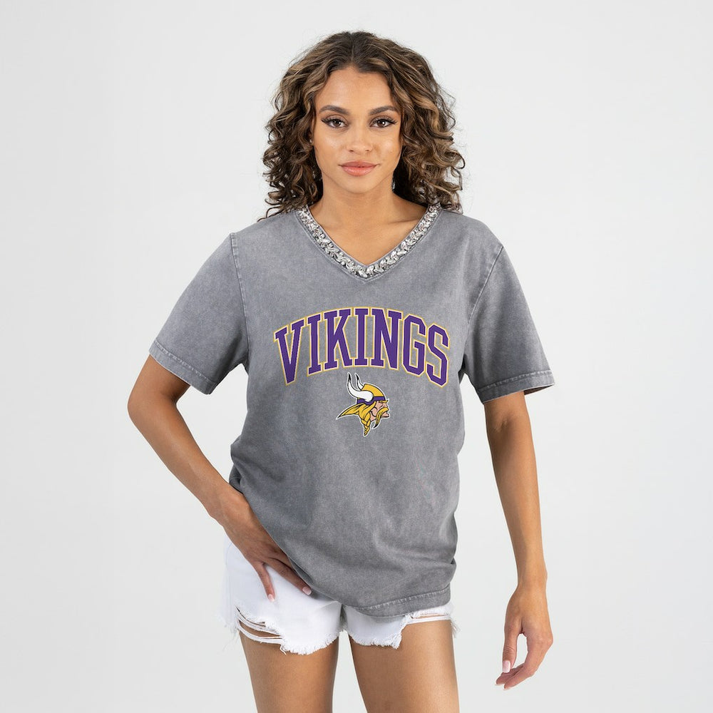 Gameday Couture Women's Relaxed Iconic Edge Rhinestone V-Neck T-Shirt - Minnesota Vikings T-shirts