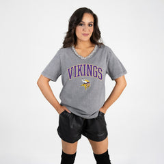 Gameday Couture Women's Relaxed Iconic Edge Rhinestone V-Neck T-Shirt - Minnesota Vikings T-shirts