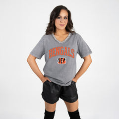 Gameday Couture Women's Relaxed Iconic Edge Rhinestone V-Neck T-Shirt - Cincinnati Bengals T-shirts