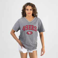 Gameday Couture Women's Relaxed Iconic Edge Rhinestone V-Neck T-Shirt - San Francisco 49ers T-shirts