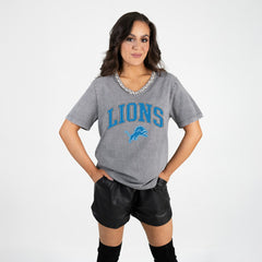 Gameday Couture Women's Relaxed Iconic Edge Rhinestone V-Neck T-Shirt - Detroit Lions T-shirts