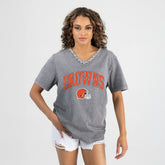 Gameday Couture Women's Relaxed Iconic Edge Rhinestone V-Neck T-Shirt - Cleveland Browns T-shirts