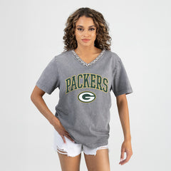 Gameday Couture Women's Relaxed Iconic Edge Rhinestone V-Neck T-Shirt - Green Bay Packers T-shirts