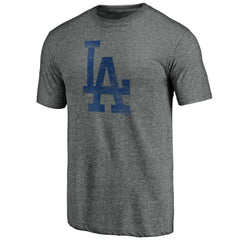 Heather Gray Los Angeles Dodgers Weathered Logo Tri-Blend T-Shirt