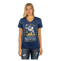 Navy Milwaukee Brewers New Era Women's Little Miss 2 V-Neck T-Shirt
