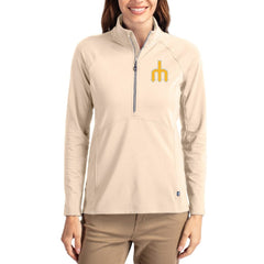 Tan Seattle Mariners Cutter & Buck Women's Cooperstown Collection Adapt Eco Knit Stretch Half-Zip Pullover