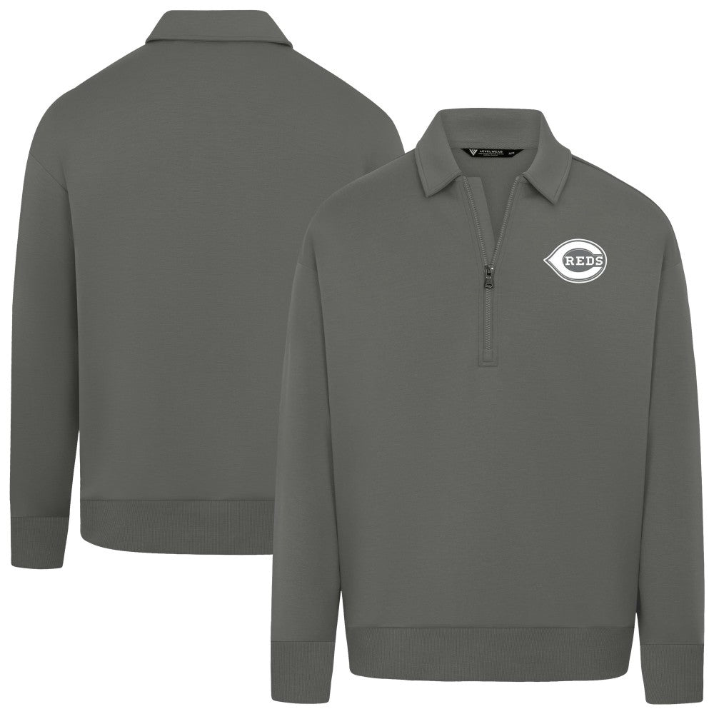 Stone Cincinnati Reds Levelwear Women's Canmore Chenille Logo Quarter-Zip Top