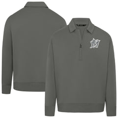 Stone Miami Marlins Levelwear Women's Canmore Chenille Logo Quarter-Zip Top