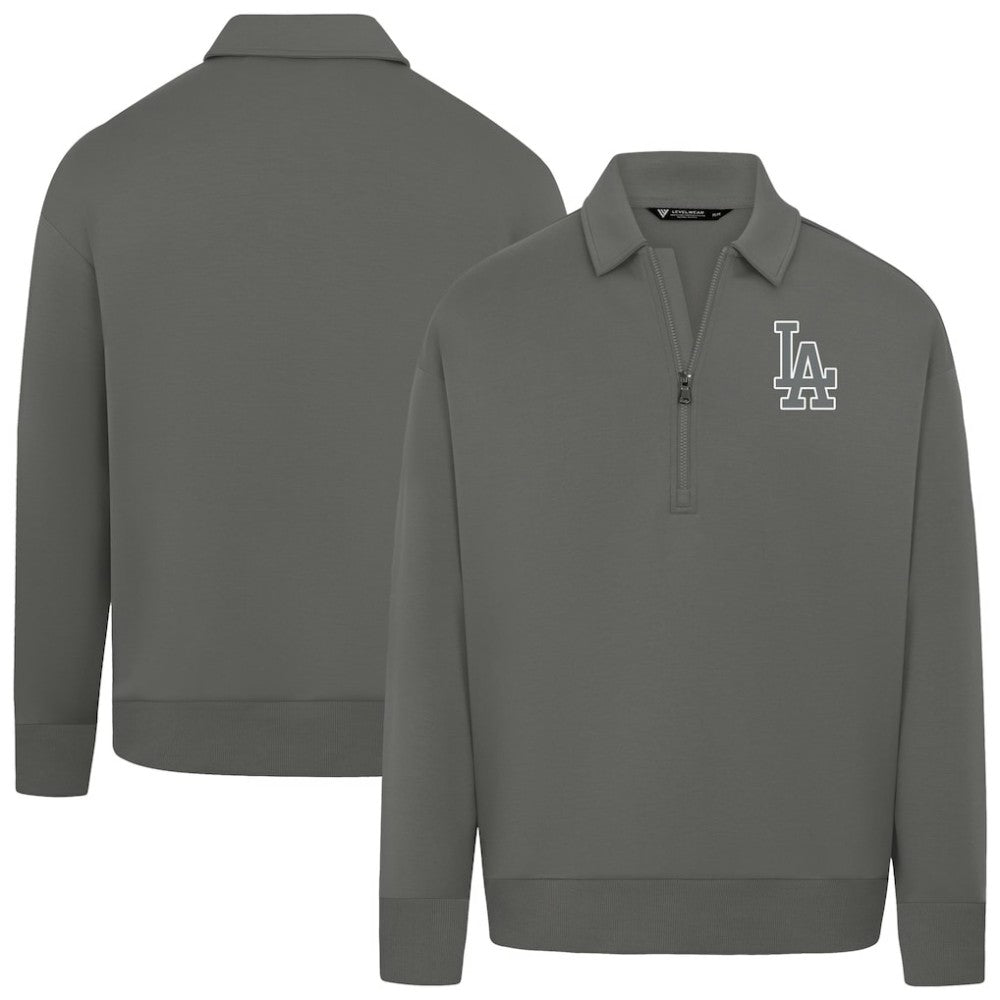 Stone Los Angeles Dodgers Levelwear Women's Canmore Chenille Logo Quarter-Zip Top