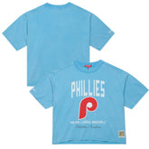 Light Blue Philadelphia Phillies Mitchell & Ness Women's Cooperstown Cropped Boxy T-Shirt
