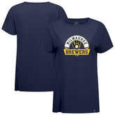 Navy Milwaukee Brewers Levelwear Women's Influx Banner Arch T-Shirt