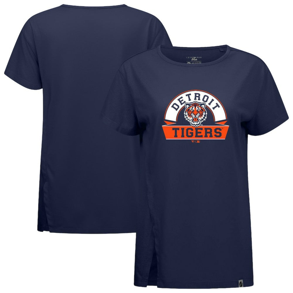 Navy Detroit Tigers Levelwear Women's Influx Banner Arch T-Shirt