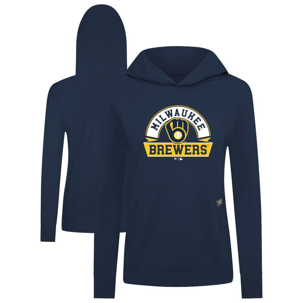 Navy Milwaukee Brewers Levelwear Women's Relay Banner Arch Long Sleeve T-Shirt Hoodie
