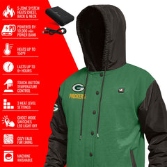 ActionHeat 5V Battery Heated Full-Snap Varsity Jacket - Green Bay Packers Jackets