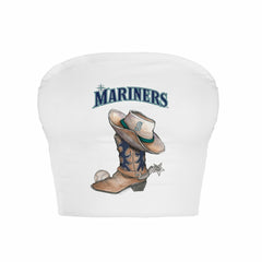 White Seattle Mariners Tiny Turnip Women's Cowboy Boot Crop Tube Top