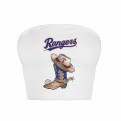 White Texas Rangers Tiny Turnip Women's Cowboy Boot Crop Tube Top