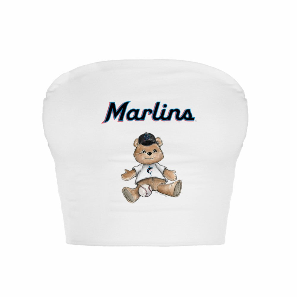 White Miami Marlins Tiny Turnip Women's Teddy Bear Crop Tube Top