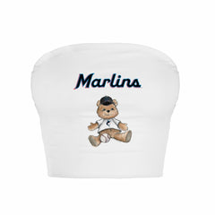 White Miami Marlins Tiny Turnip Women's Teddy Bear Crop Tube Top