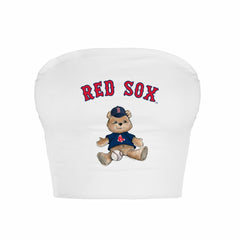 White Boston Red Sox Tiny Turnip Women's Teddy Bear Crop Tube Top