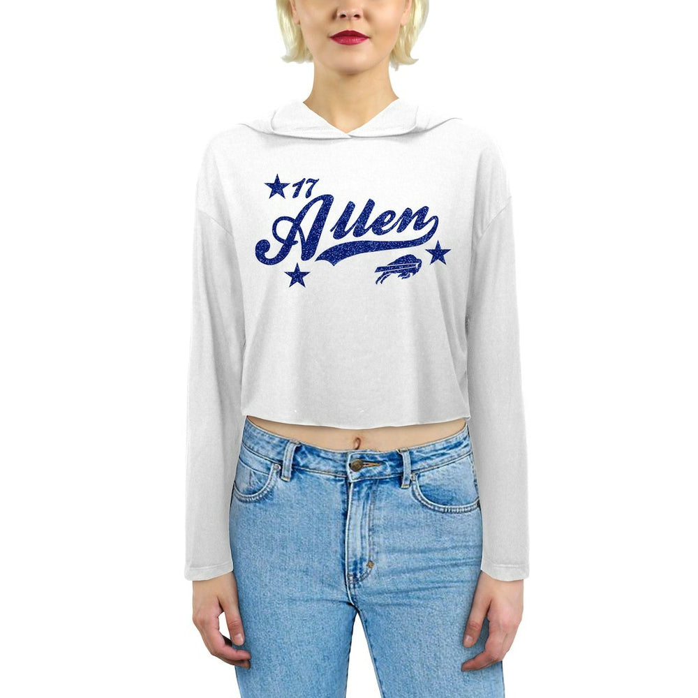 Josh Allen Majestic Threads Women's Glitter Wordmark Hoodie - Buffalo Bills Hoodies