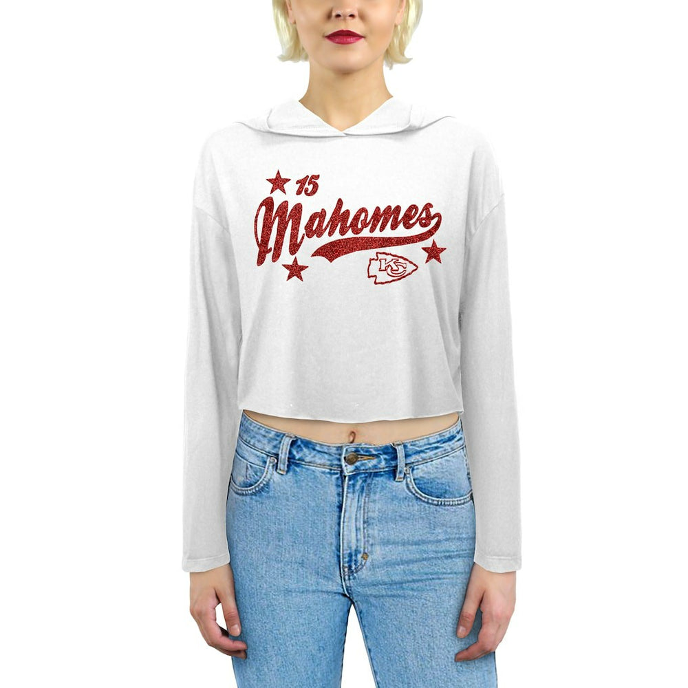 Patrick Mahomes Majestic Threads Women's Glitter Wordmark Hoodie - Kansas City Chiefs Hoodies
