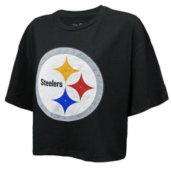 T.J. Watt Majestic Threads Women's Swarovski Crystals Boxy Cropped Name & Number T-Shirt - Pittsburgh Steelers T-shirts