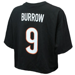Joe Burrow Majestic Threads Women's Swarovski Crystals Boxy Cropped Name & Number T-Shirt - Cincinnati Bengals T-shirts