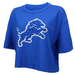 Aidan Hutchinson Majestic Threads Women's Swarovski Crystals Boxy Cropped Name & Number T-Shirt - Detroit Lions T-shirts