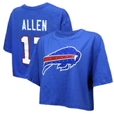 Josh Allen Majestic Threads Women's Swarovski Crystals Boxy Cropped Name & Number T-Shirt - Buffalo Bills T-shirts