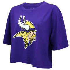 Justin Jefferson Majestic Threads Women's Swarovski Crystals Boxy Cropped Name & Number T-Shirt - Minnesota Vikings T-shirts