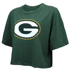 Jordan Love Majestic Threads Women's Swarovski Crystals Boxy Cropped Name & Number T-Shirt - Green Bay Packers T-shirts