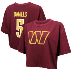 Jayden Daniels Majestic Threads Women's Swarovski Crystals Boxy Cropped Name & Number T-Shirt - Washington Commanders T-shirts