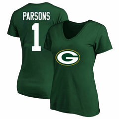 Micah Parsons Women's Plus Size Name & Number V-Neck T-Shirt - Green Bay Packers T-shirts