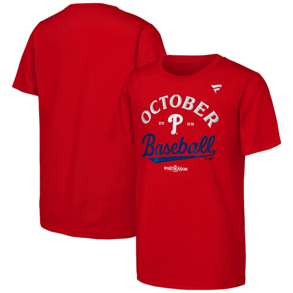 Red Philadelphia Phillies Fanatics Youth 2025 MLB Postseason Locker Room T-Shirt