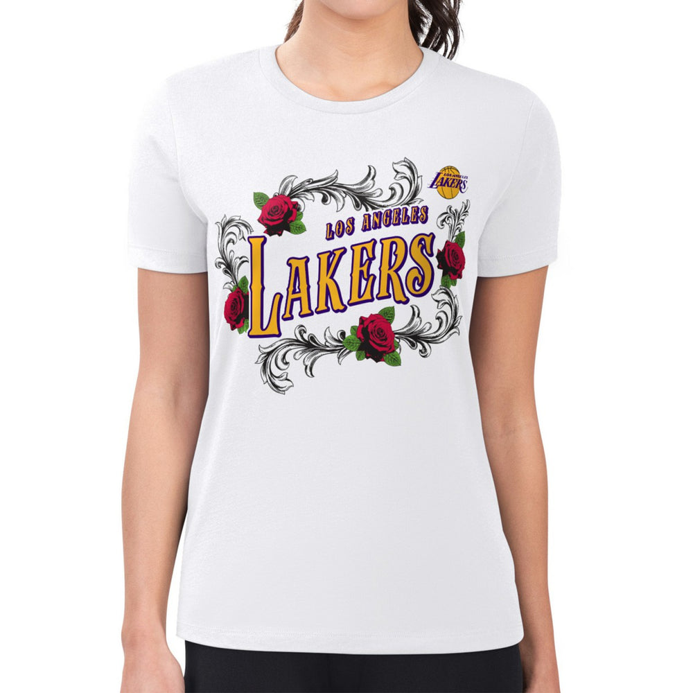 Los Angeles Lakers G-III 4Her by Carl Banks Women's Super-Slim Fit Lightweight Roses Crew Neck T-Shirt