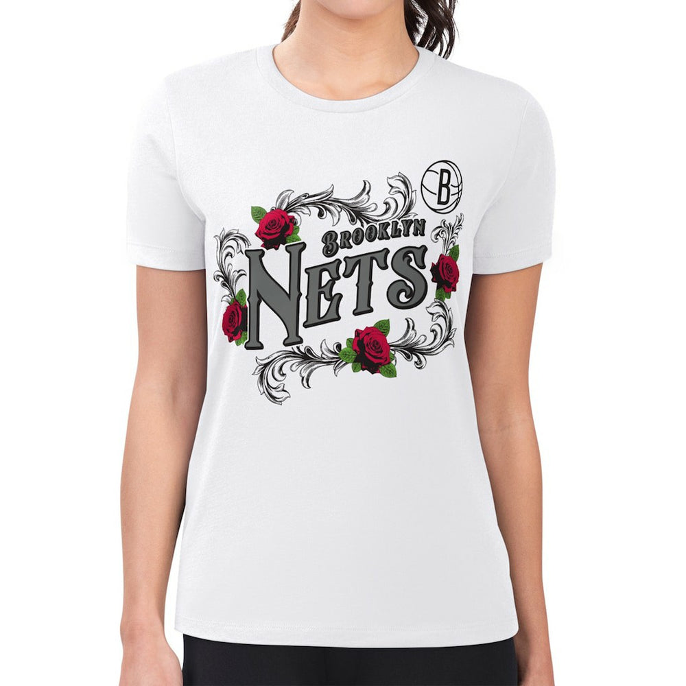 Brooklyn Nets G-III 4Her by Carl Banks Women's Super-Slim Fit Lightweight Roses Crew Neck T-Shirt