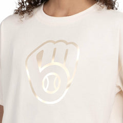 Cream Milwaukee Brewers Starter Women's Pastels Boxy Cropped T-Shirt