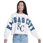 White Kansas City Royals G-III 4Her by Carl Banks Women's Bleachers Cropped Pullover Sweatshirt